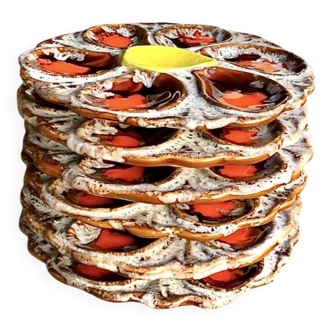 Vallauris - Set of 6 glazed ceramic oyster plates - 1960s