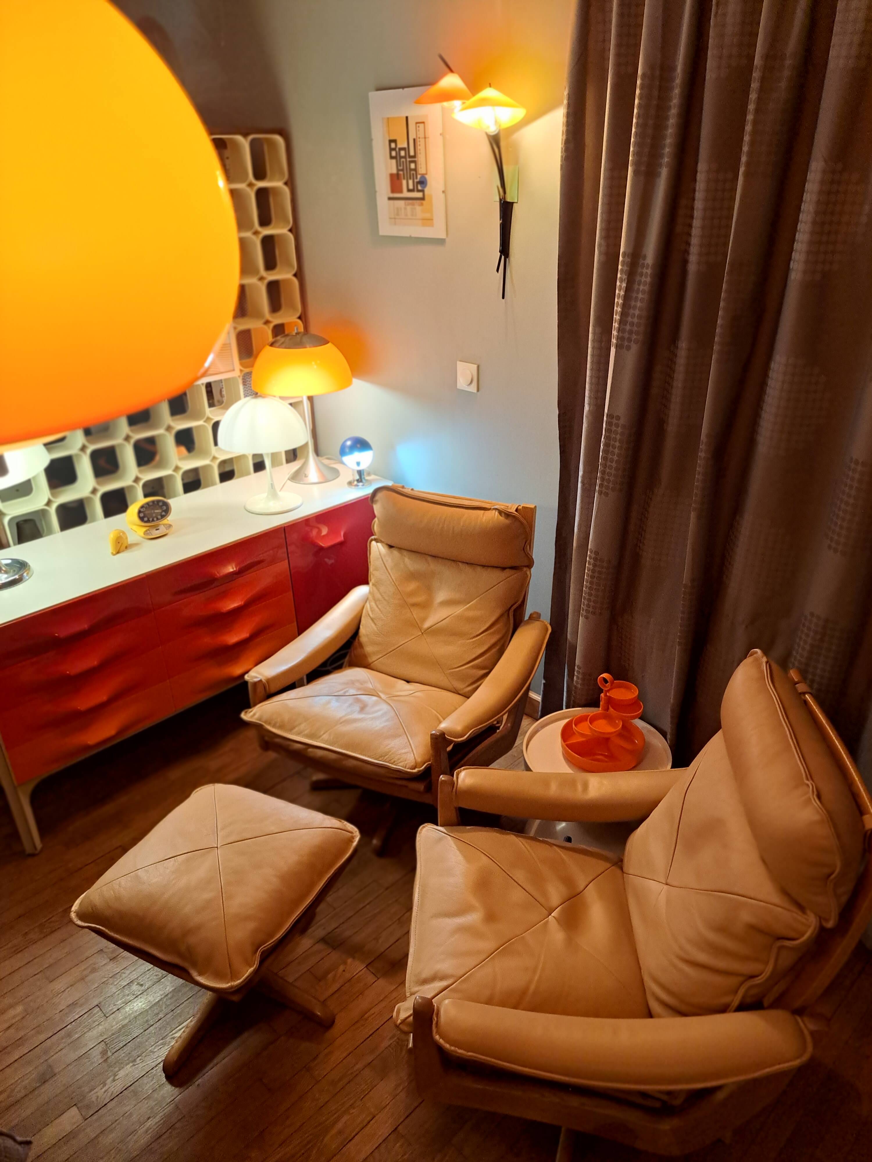 Pairs of armchairs and ottoman by Soda Galvano for Lied Mobler, Norway 1970