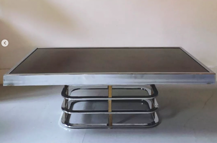 Coffee table in chromed steel and smoked glass design 1970
