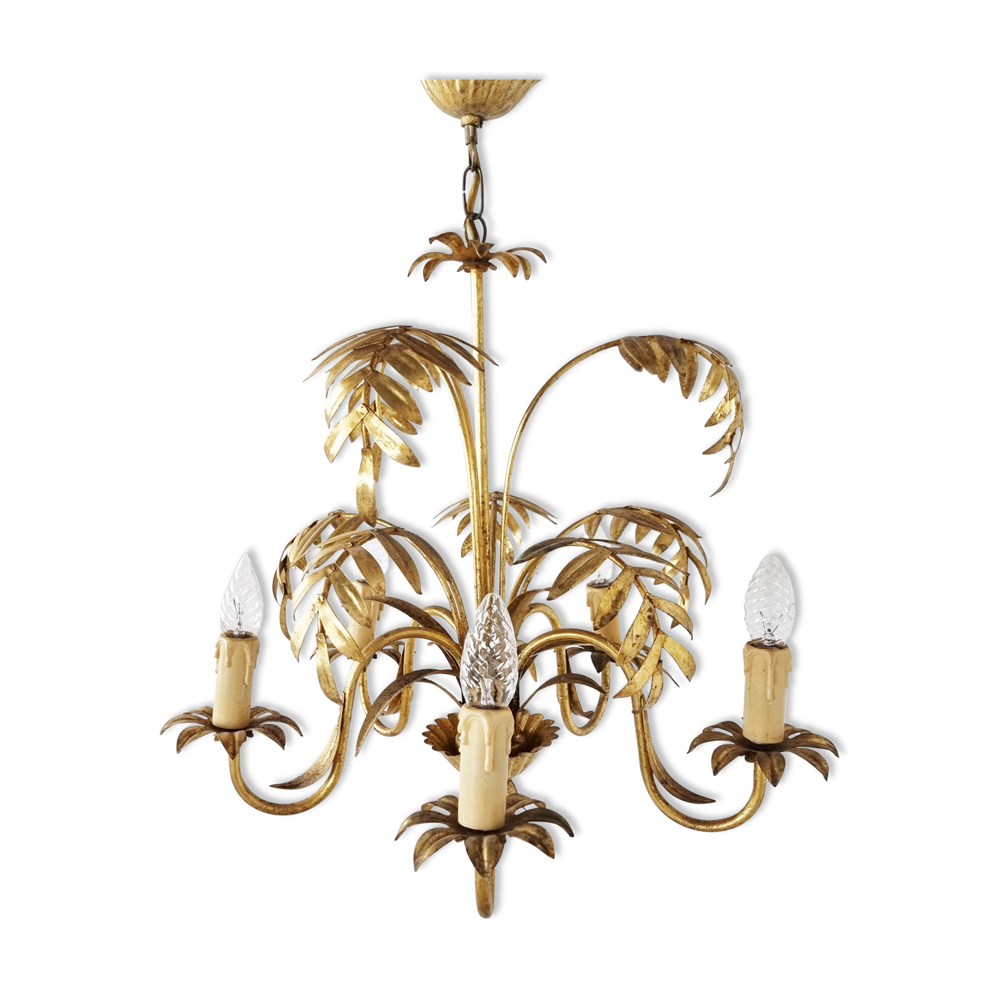 Vintage gilt metal palm chandelier, 1960s