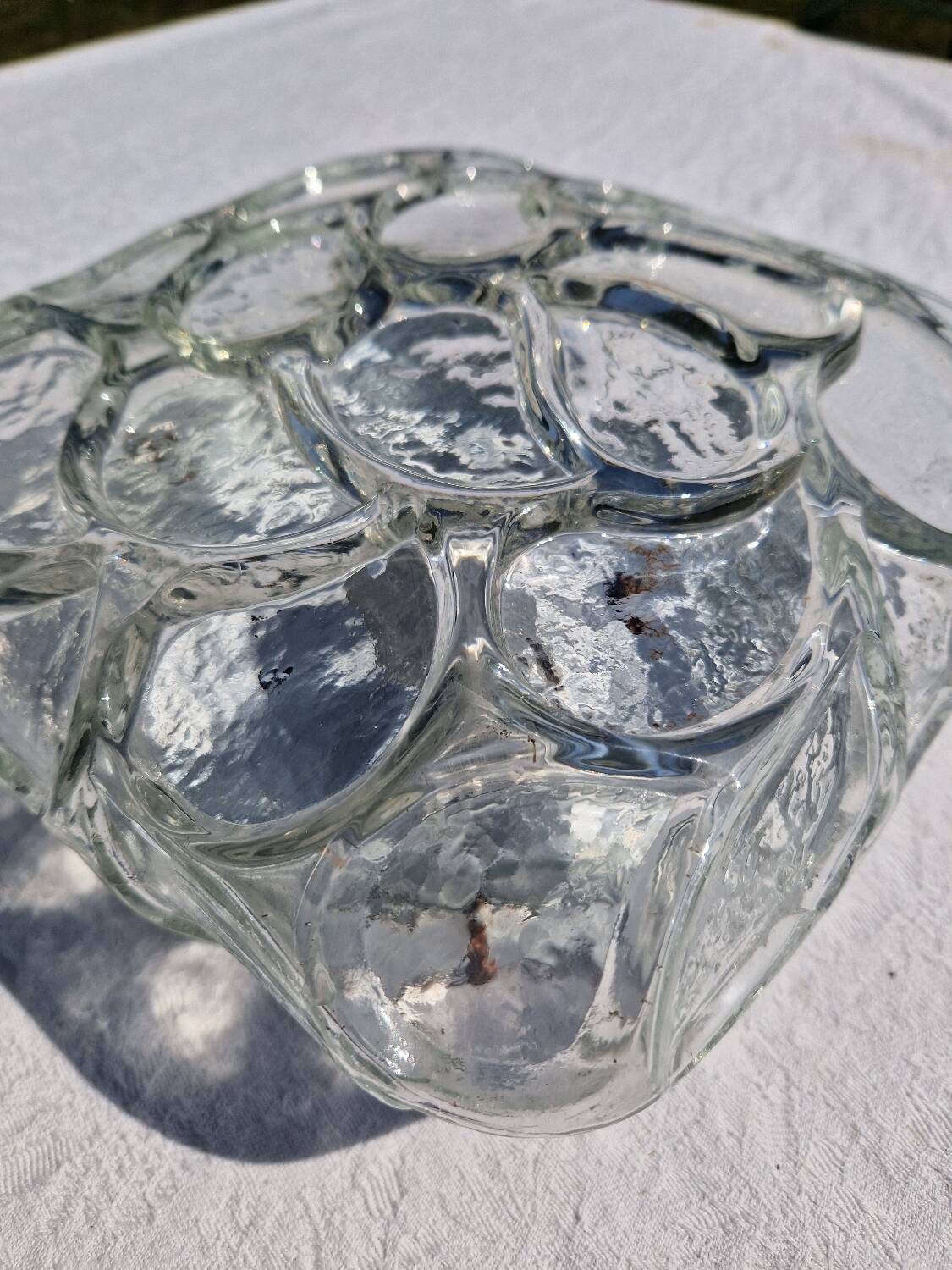 Vintage German Leaf Pattern Glass Sconce or Recessed Light