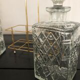 Pair of vintage decanters with brass basket
