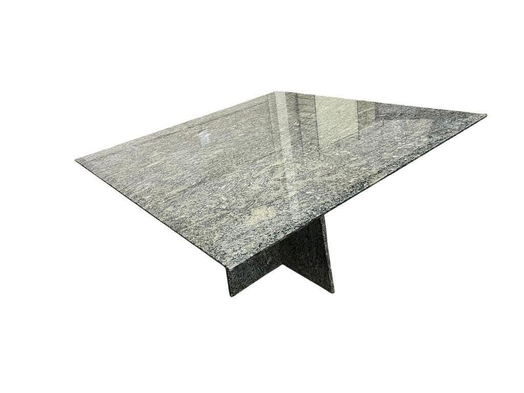 Vintage square dining table in green marble / wabi-sabi table