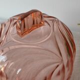Old cheese or dessert bell and its pink art deco pressed glass tray