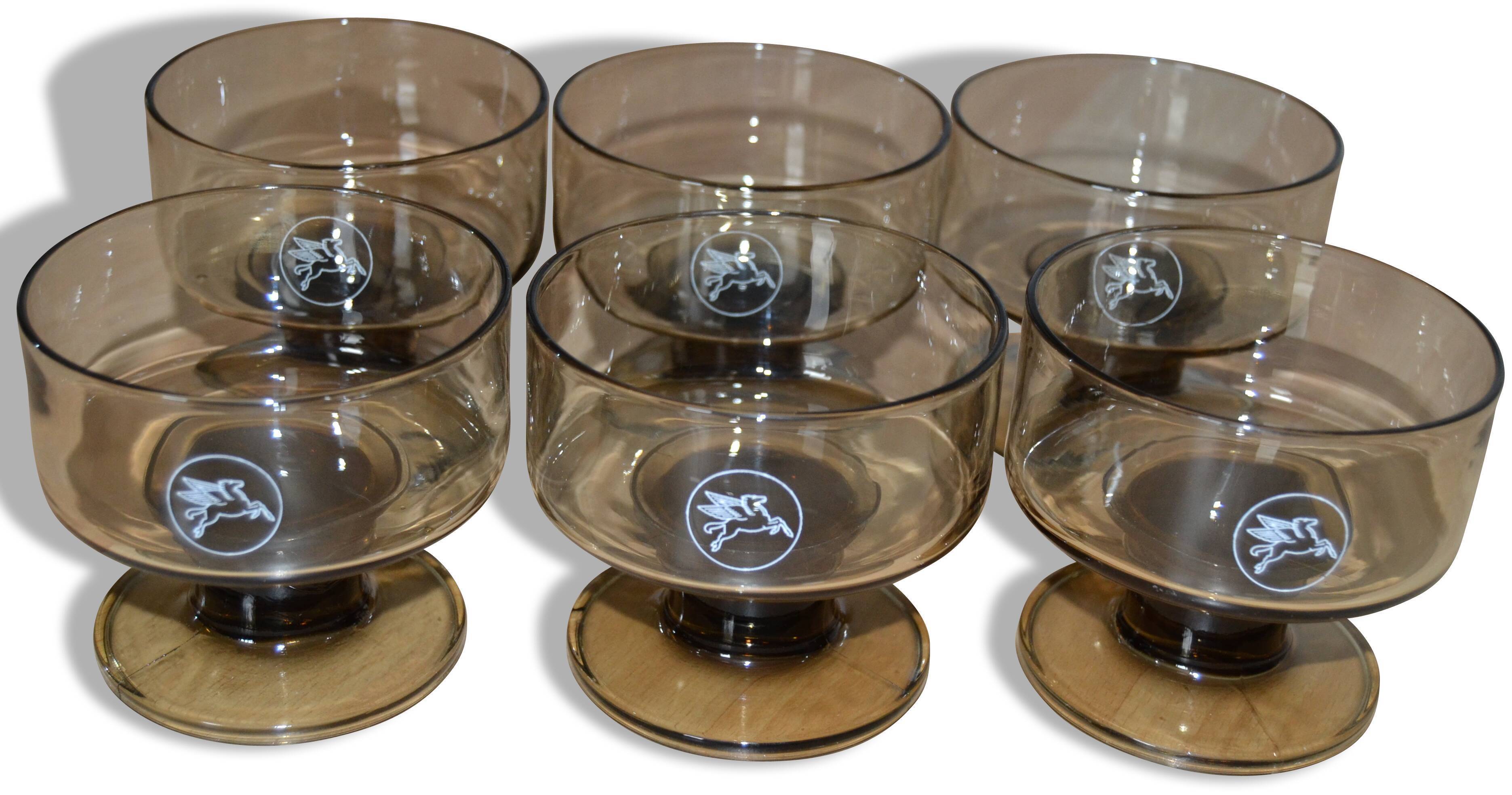 Set of 6 glasses Pegasus smoked black feet - 70s