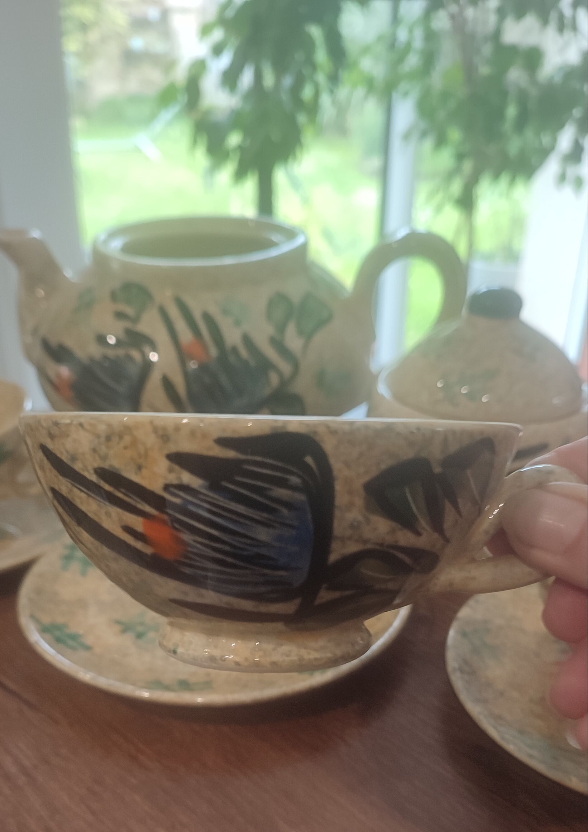 Large ceramic tea service signed Vallauris, vintage 1960.