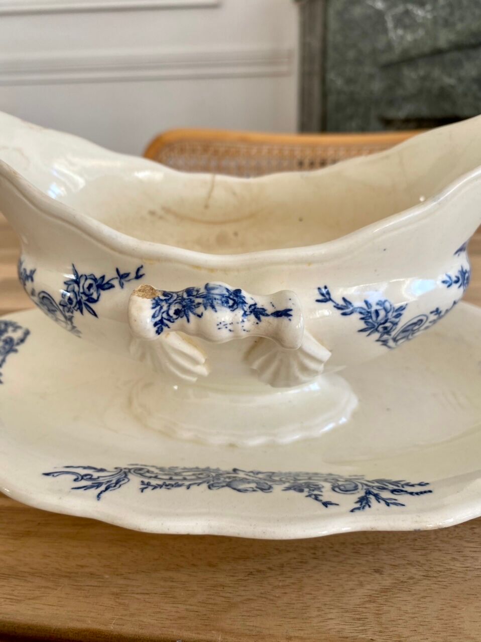 Blue iron earth gravy boat