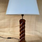 Turned wooden lamp, 2M fabric cable, cotton shade.
