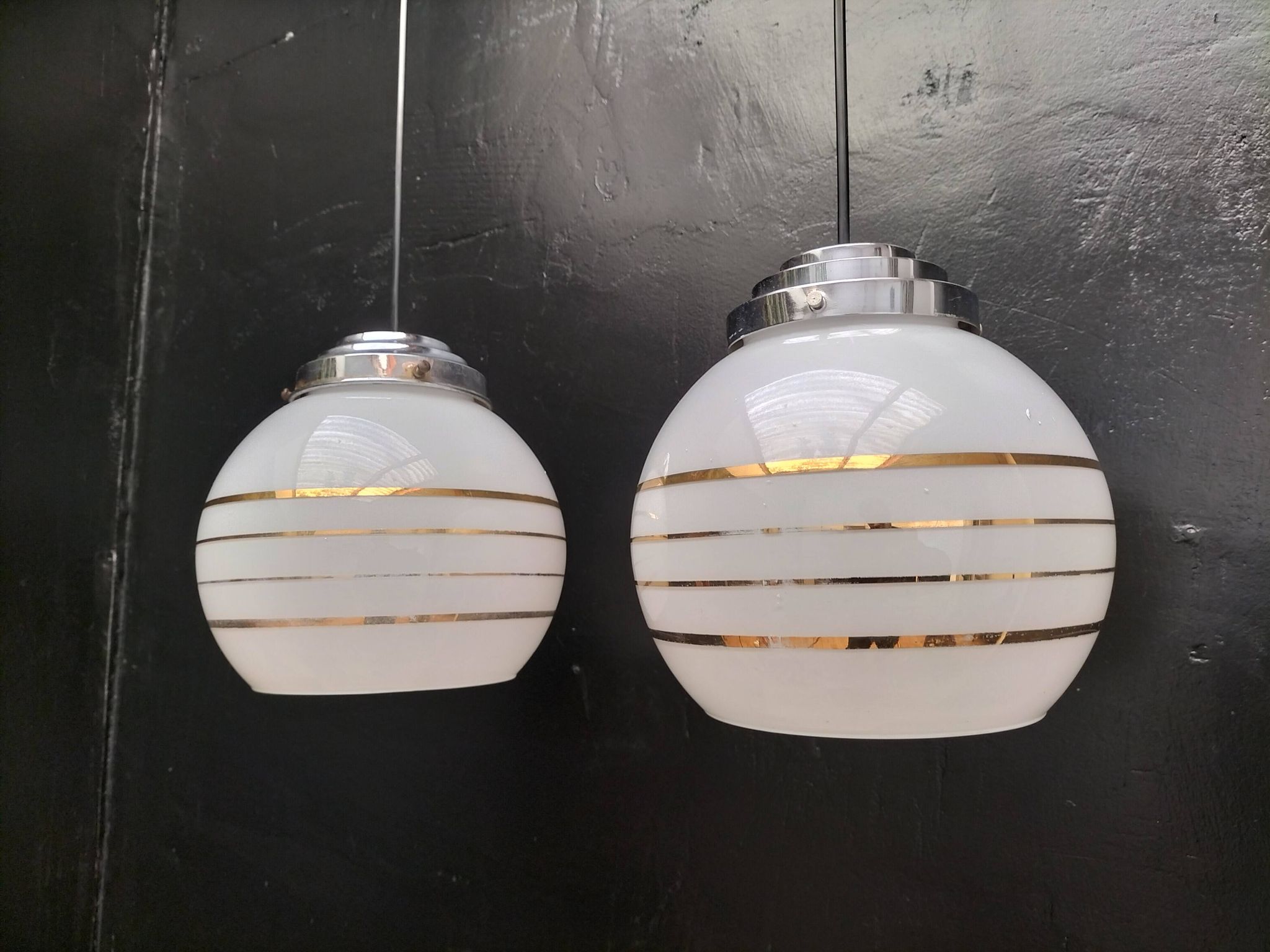 Pair of opaline pendant lights