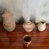 Lot old tea coffee service vallauris style ceramic beige 9p vintage #b843