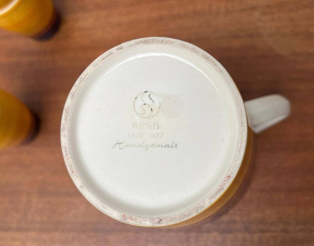 Mid-century hand-painted German décor, ceramic jug 507 with cups from Stützel & Sachs Aalen Keramik, 1960s, set of 5.