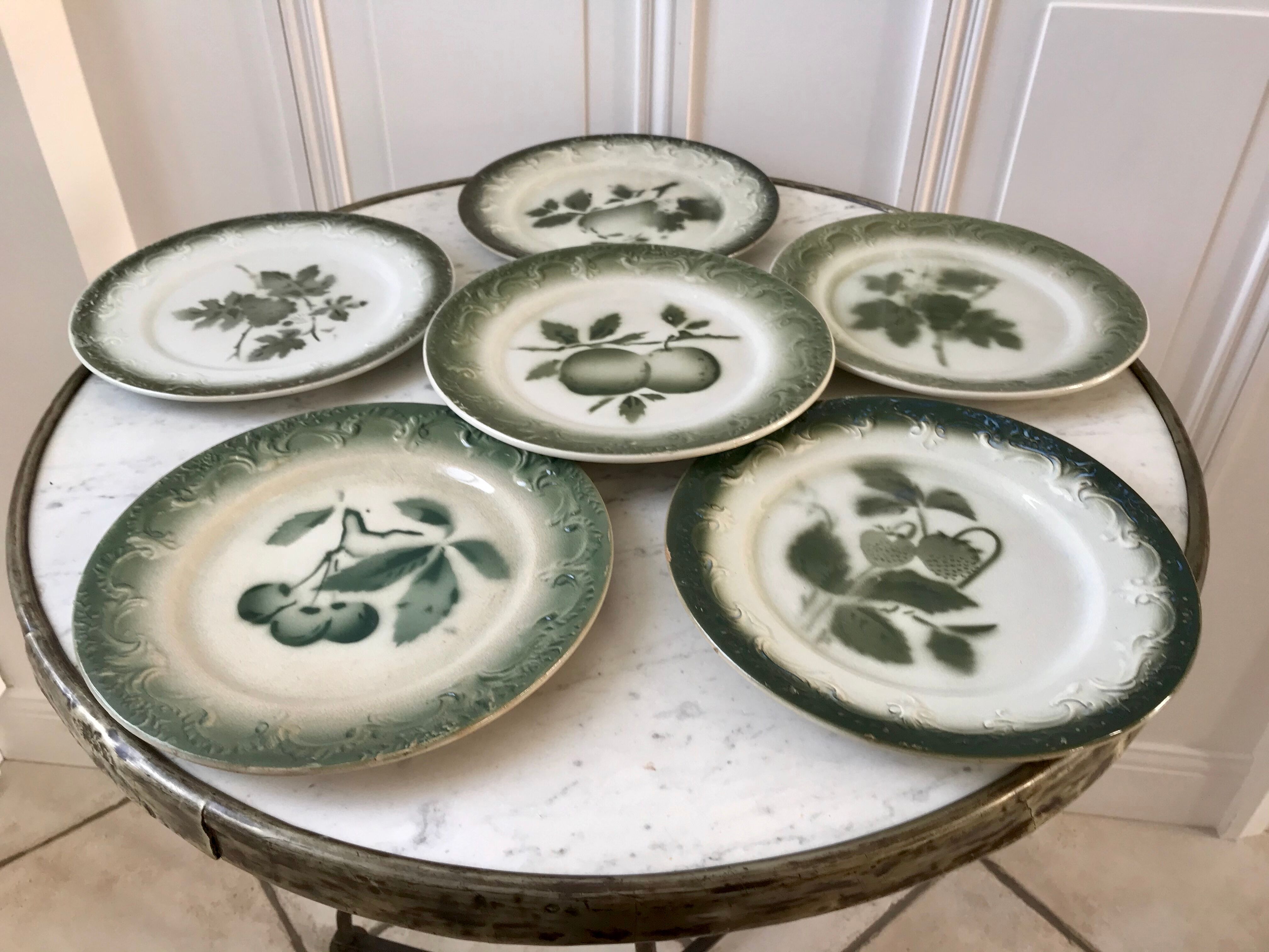 lot of 6 dessert plates in slip Pexonne early twentieth century