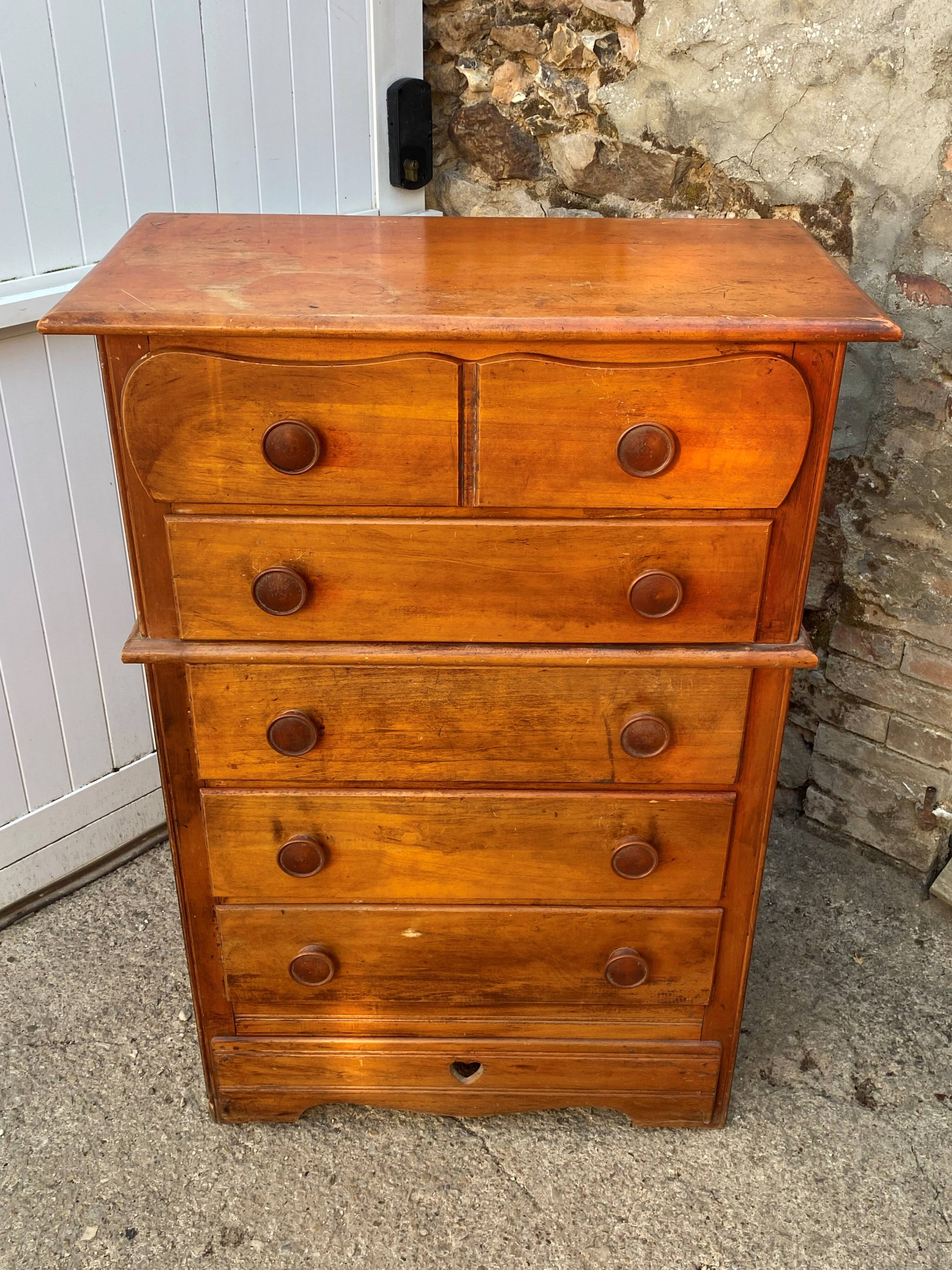 Meuble de métier de rangement commode haute en bois blanc 1950