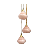 Suspension cascade three vintage tulip lights in pink clichy glass