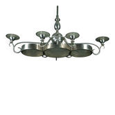 Art Deco Italian Chandelier in Nickel Brass and Frosted Glass, 1930s