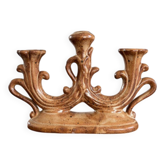Vintage brown ceramic candlestick rustic style - vintage candle holder
