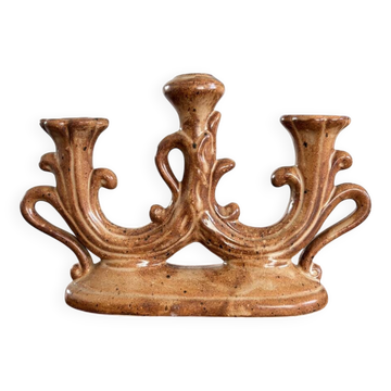 Vintage brown ceramic rustic style candlestick - vintage candle holder