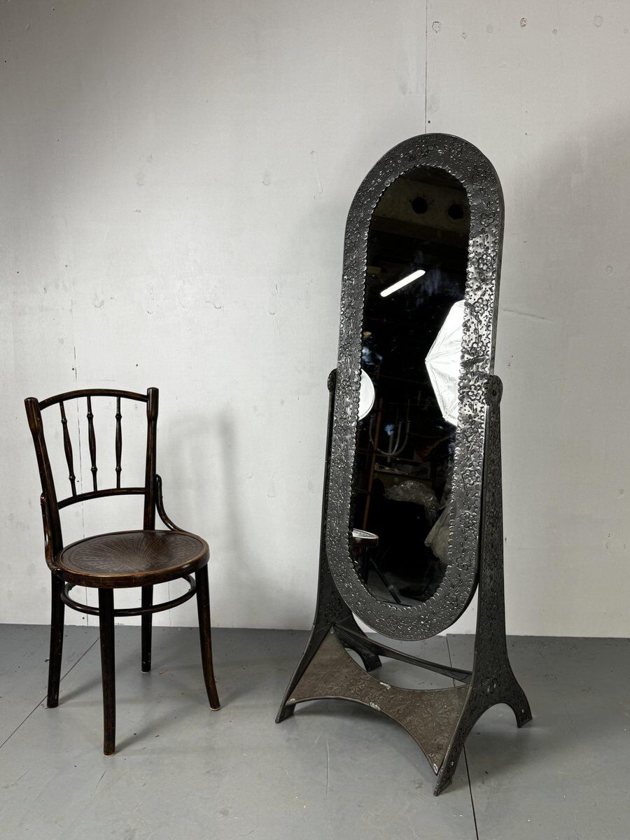 Miroir sur pied en métal vintage, années 1980