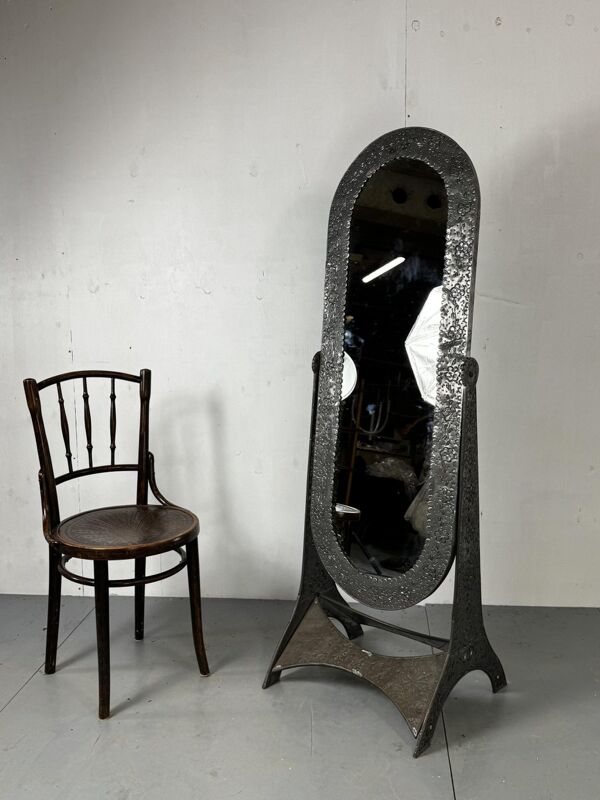 Miroir sur pied en métal vintage, années 1980
