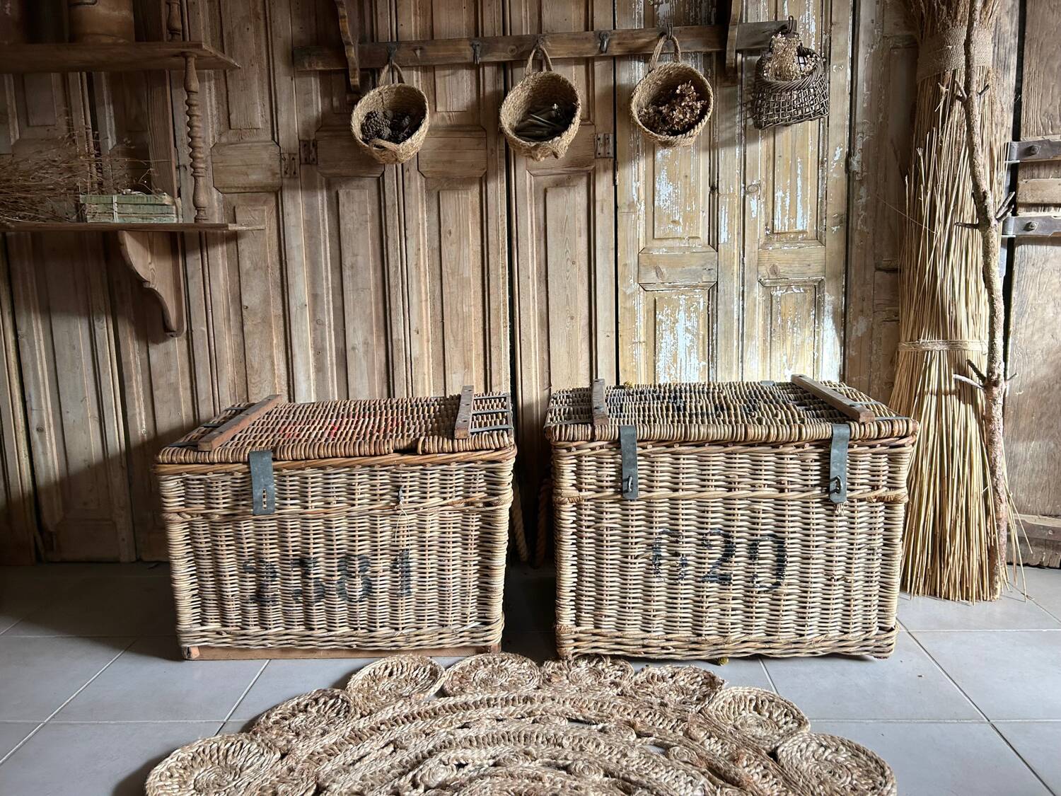 Old wicker moving trunk