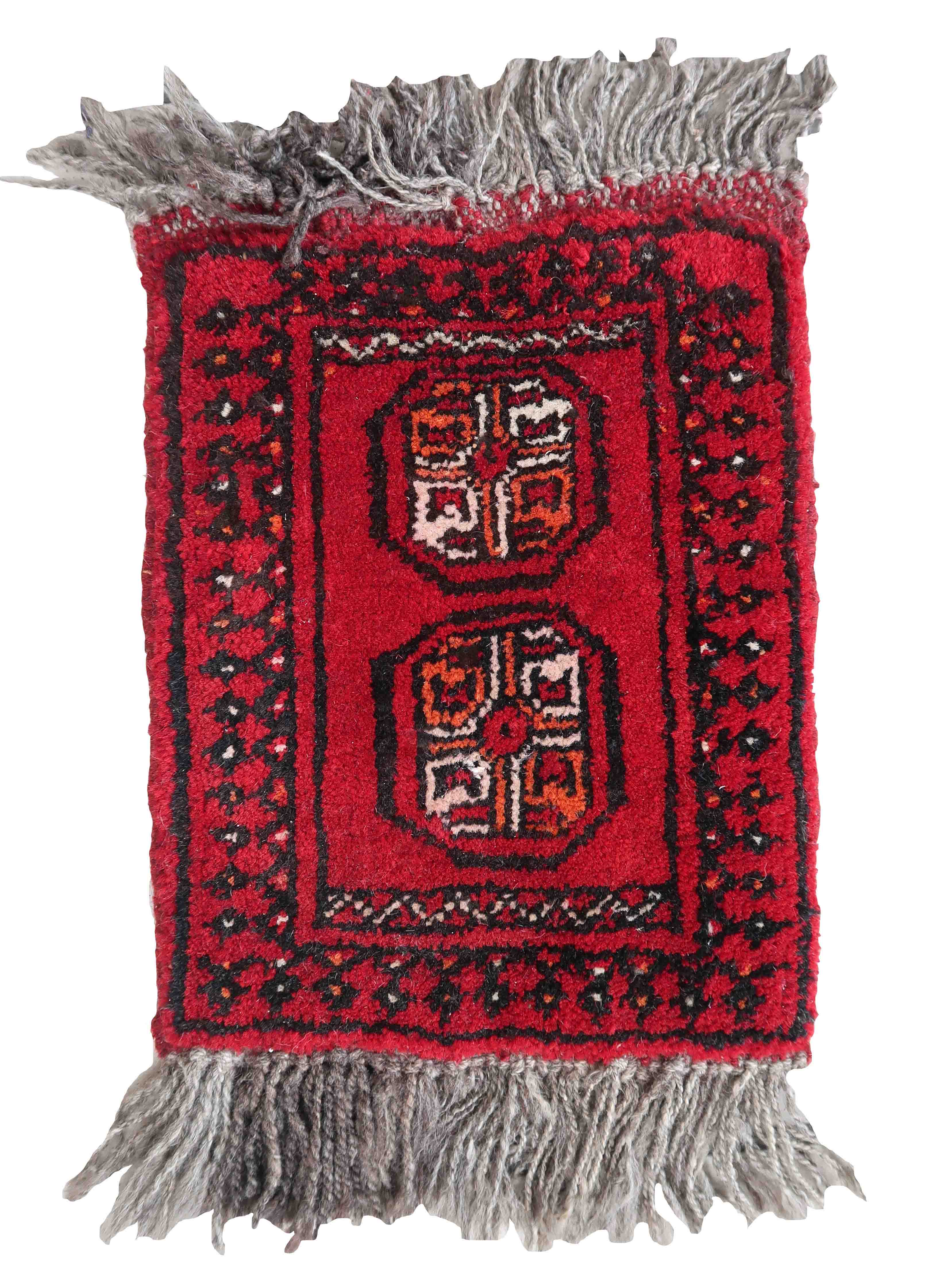 Vintage afghan ersari handmade carpet 24cm x 30cm 1970s