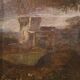 Peinture italienne antique du XVIIIe siècle, paysage avec scène pastorale