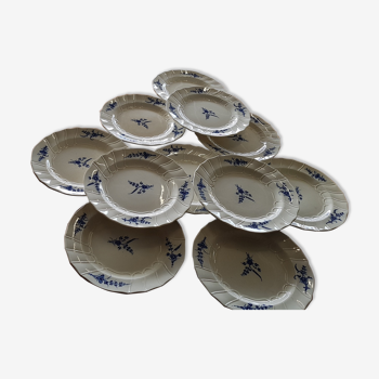 Set of 11 flat plates in English porcelain