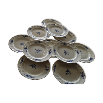 Set of 11 flat plates in English porcelain