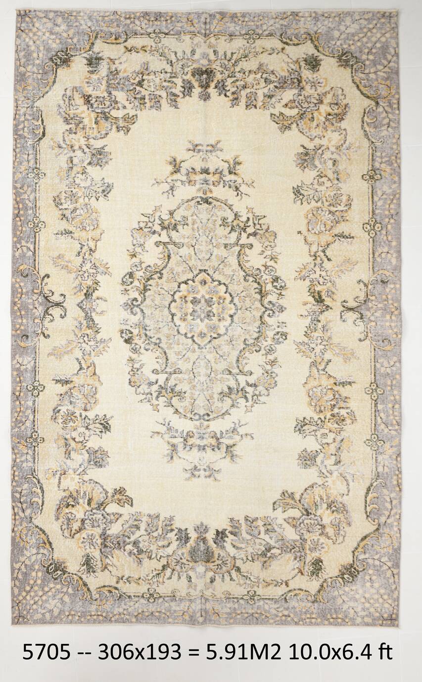 6x10 Classic & Bordered Beige Turkish Vintage Rug, 193x306Cm SK 5705