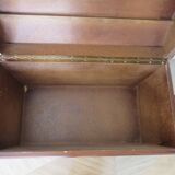 Vintage storage chest - curved - woven rattan - 1970s - mahogany colour