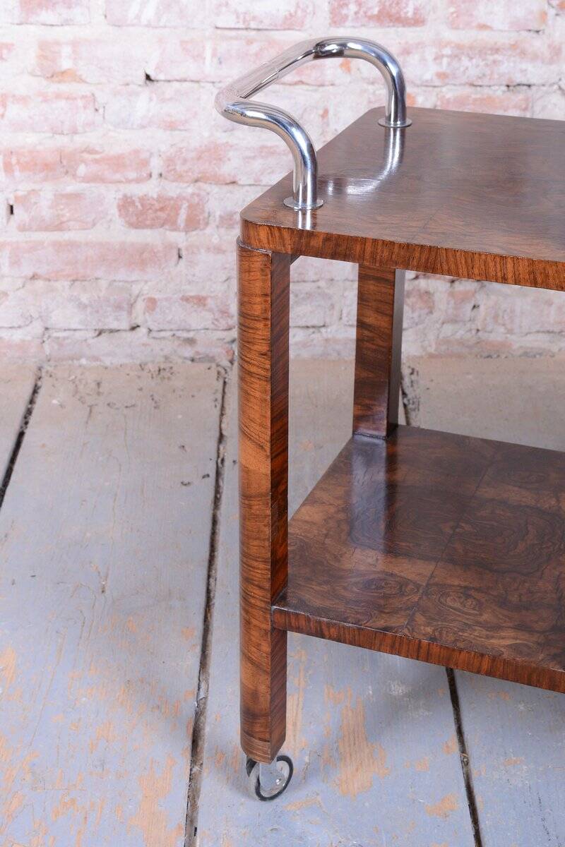 Trolley Art Déco en noyer, tchèque, années 1920
