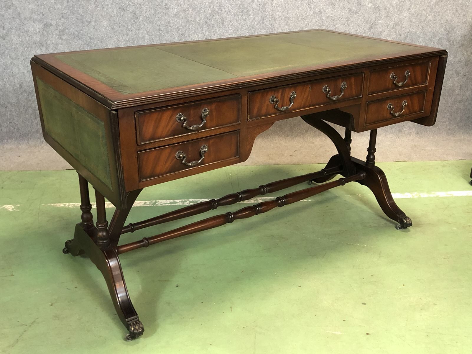 Folding desk English 50s mahogany and leather