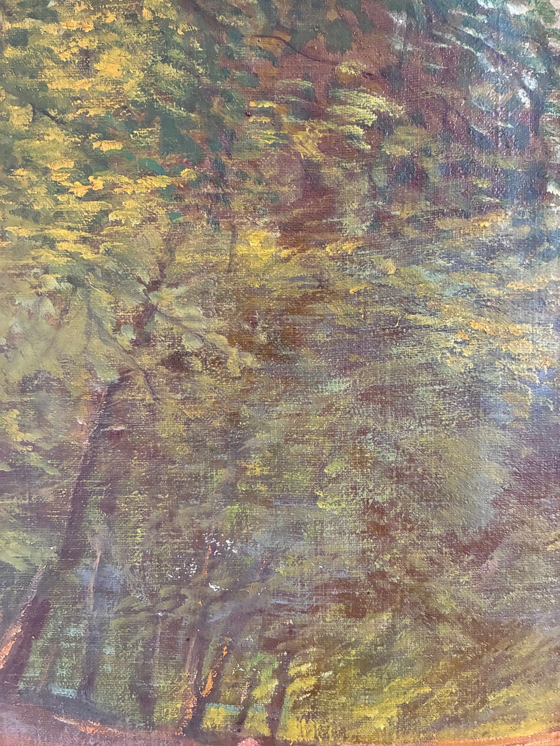 Peinture à l'huile vintage originale paysage forestier