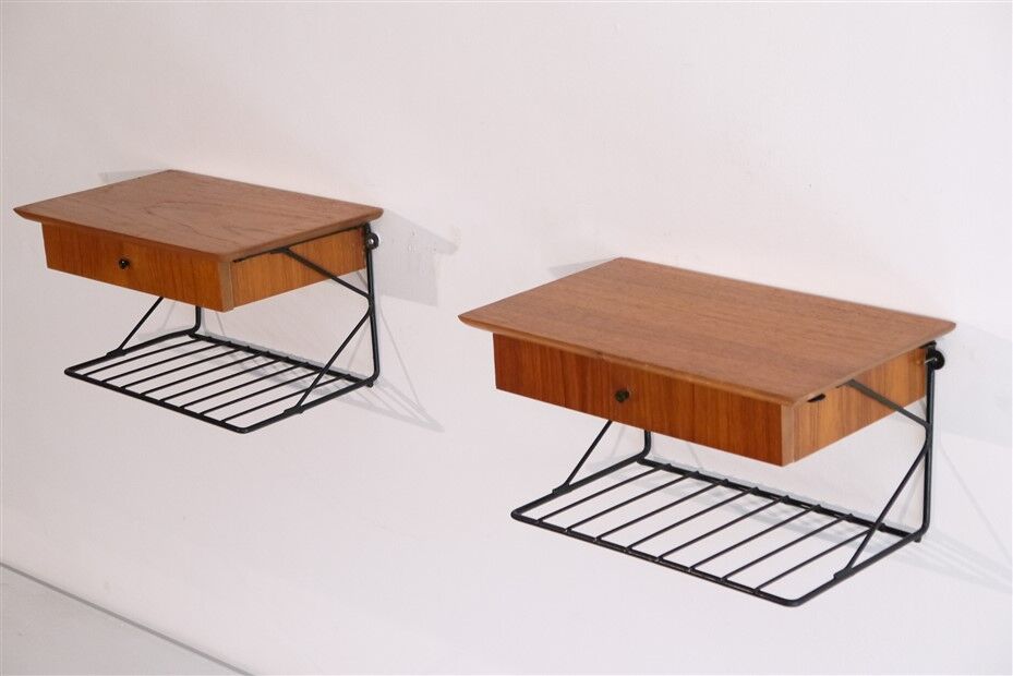 Pair of Scandinavian bedside tables to hang in teak 1960