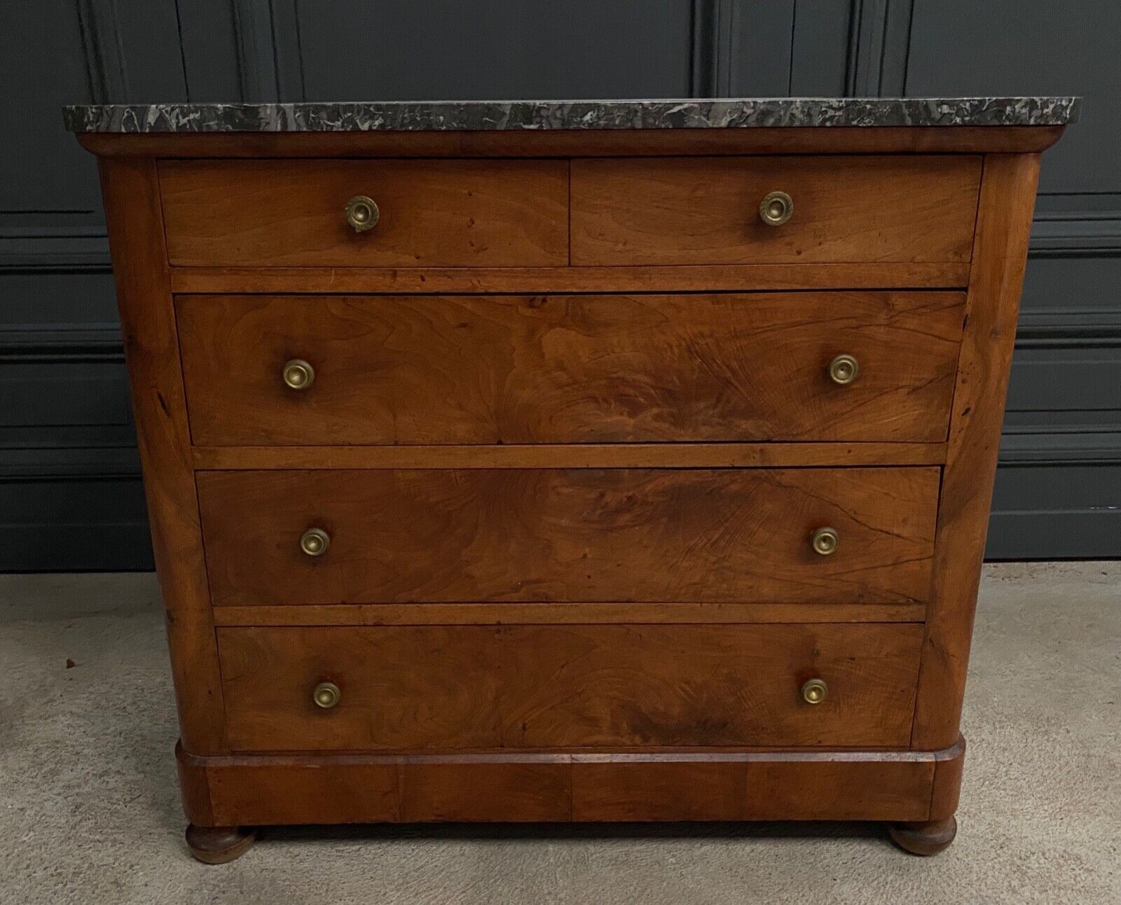 Chest of drawers walnut 5 drawers Louis Philippe 1900 marble of Sainte-Anne