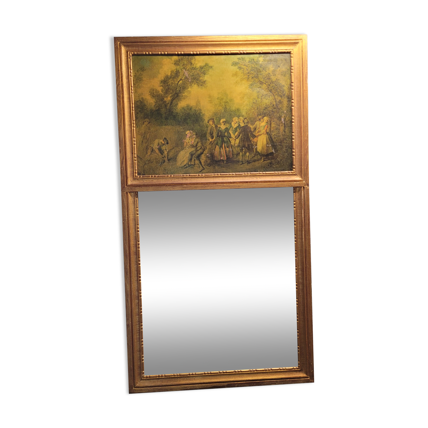 Gilded wooden trumeau surmounted by a gallant scene - 1900