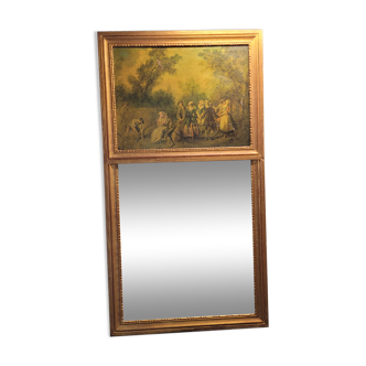 Gilded wooden trumeau surmounted by a gallant scene - 1900