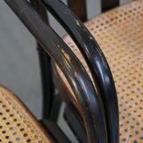 Set of 4 vintage wooden design dining/bistro chairs with woven seats