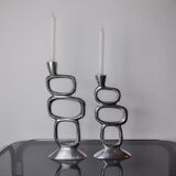 Pair of circle candlesticks by Matthew Hilton, England, 1980