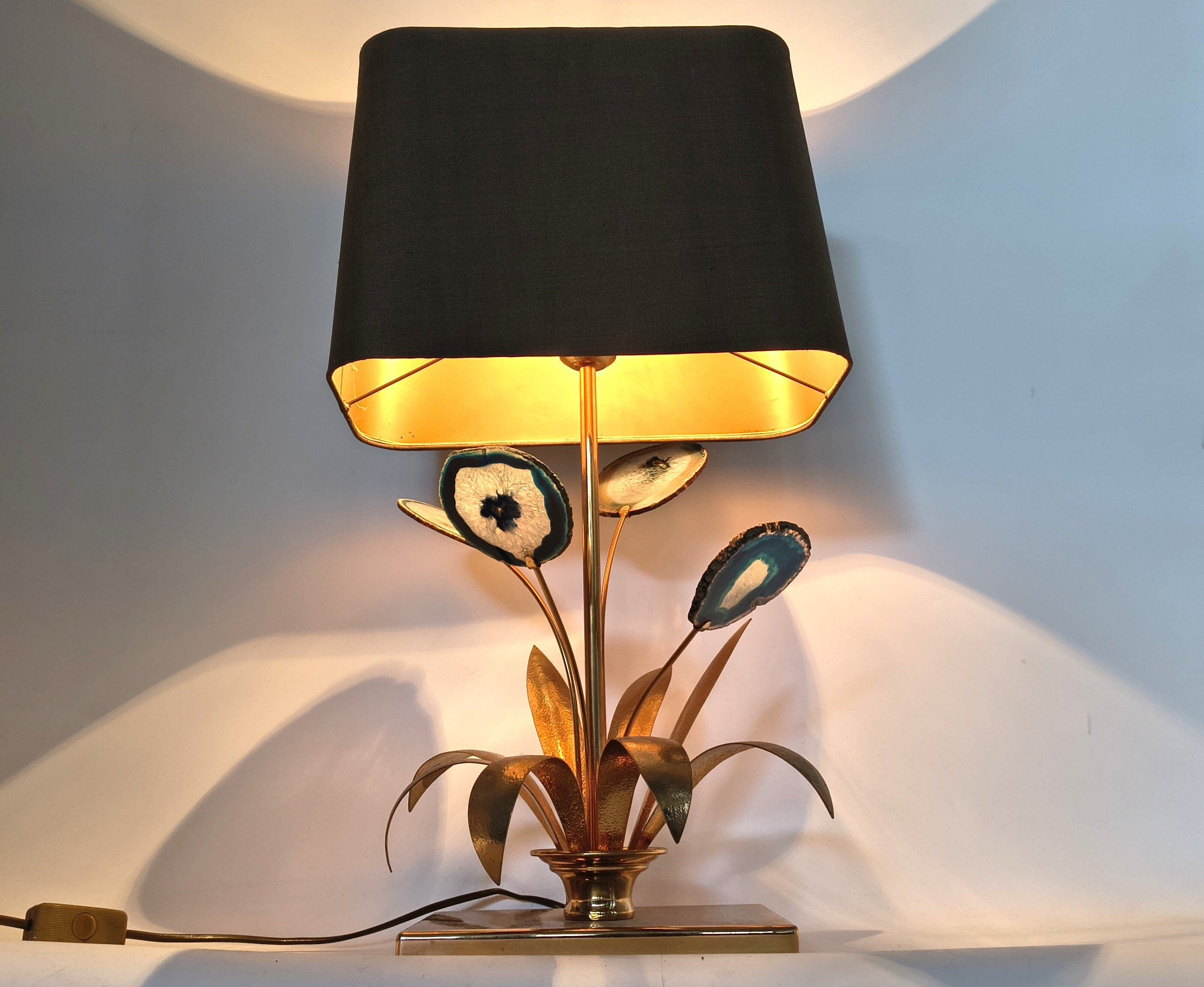 Lampe de table en agate vintage en laiton, années 1970