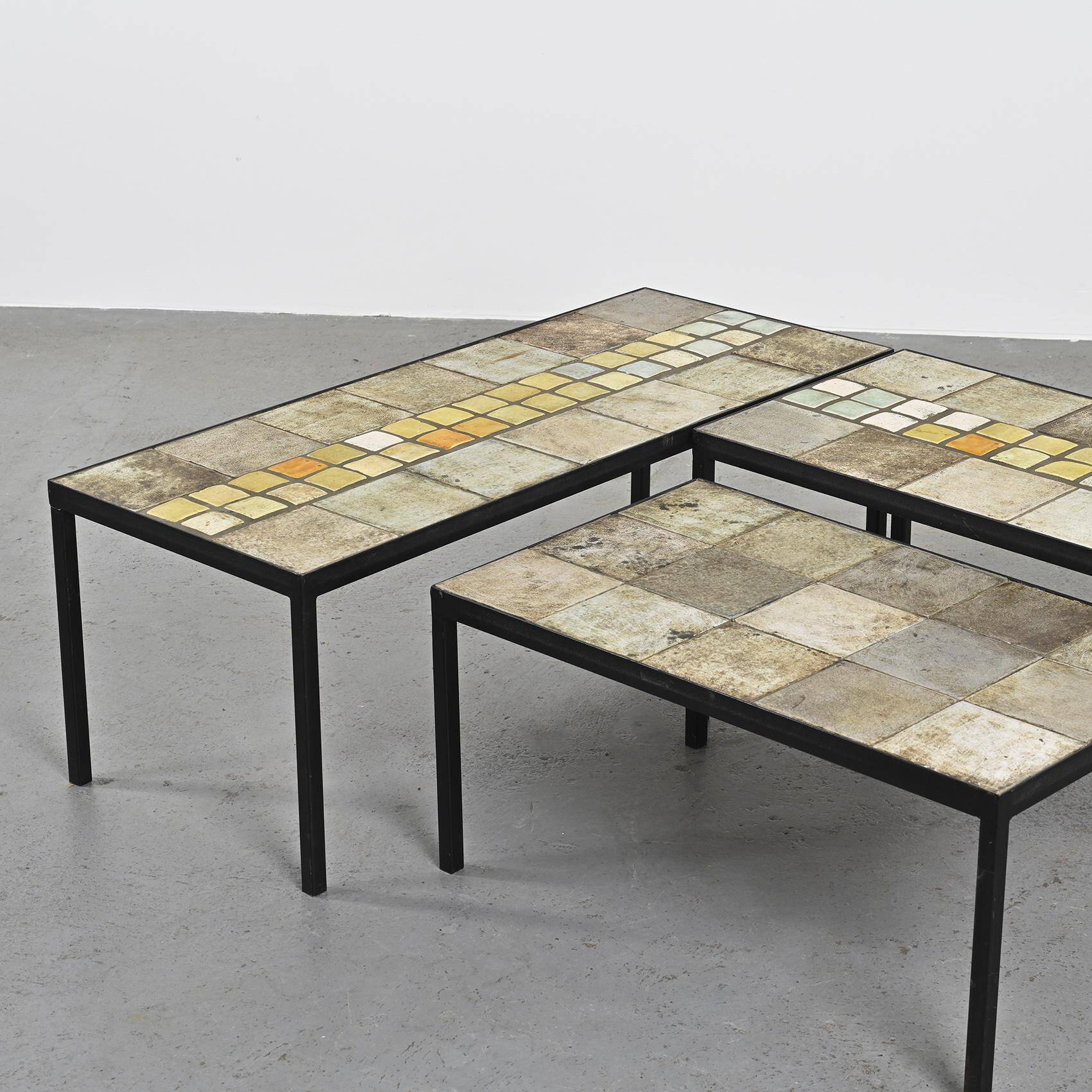 Three ceramic coffee tables by Les 2 Potiers, France, circa 1965
