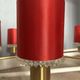 Kaiser Leuchten six-arm brass chandelier, red shades, crystal glass