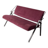 Canapé vintage en tissu bordeaux des années 70 design Formanova