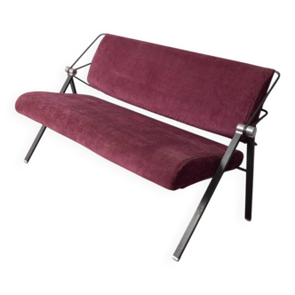 Canapé vintage en tissu bordeaux des années 70 design Formanova