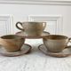 Set of 3 large tea cups and their saucers in artisanal sandstone 70s