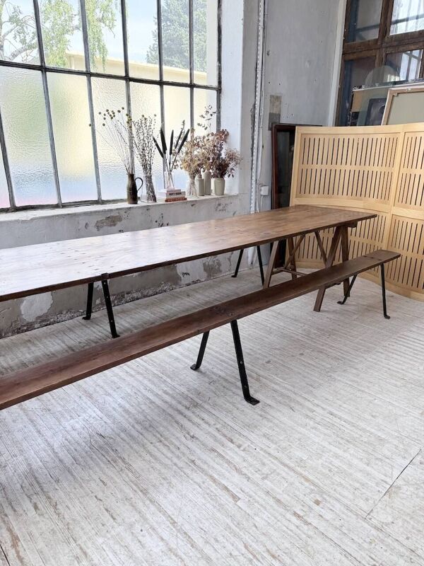 Table de ferme tréteaux XXL 4m et ses bancs