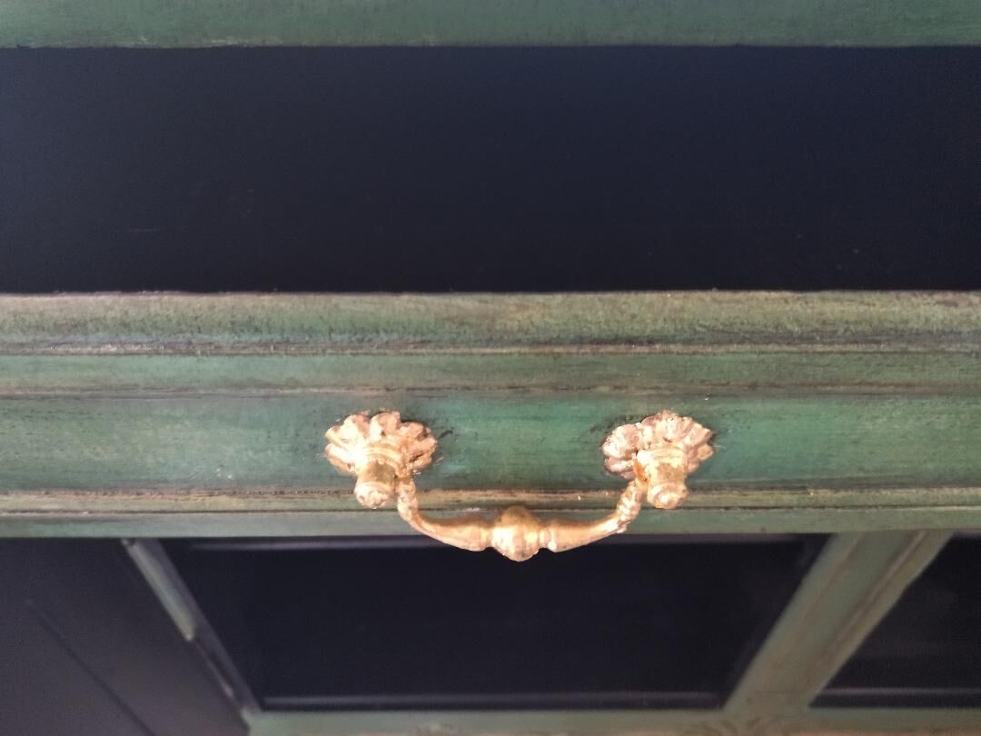 Buffet style Louis XV green and golden cerusé.