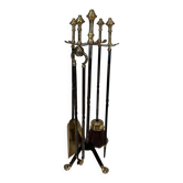 Fire Tool Set in Brass and Brushed Steel with Claw Feet, Attributed to the