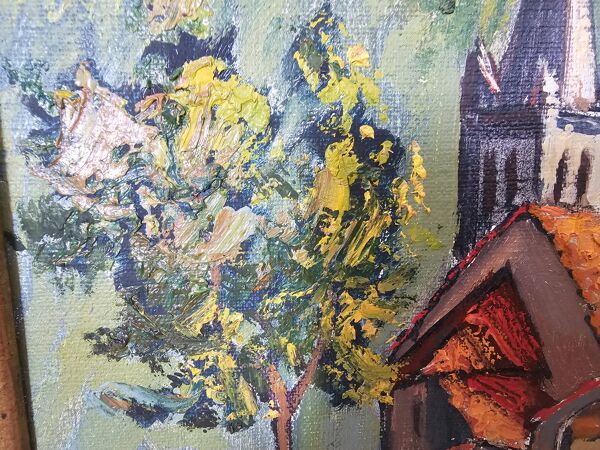 Tableau Huile sur toile - Village savoyard signé L Chabaud 86