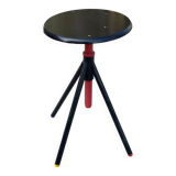 Vintage round stool with adjustable screw black and red 1970